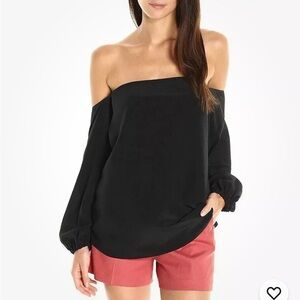 Theory Laureema Off Shoulder Silk Blouse Shirt Size 0 Black
